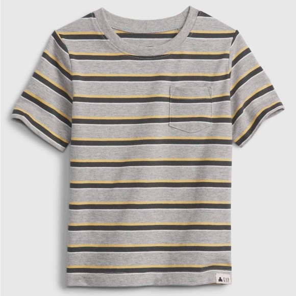 Little boys Baby Gap Grey Striped Short Sleeve Pocket T-Shirt - Picture 1 of 6